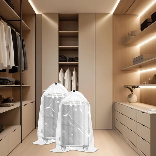 Vista 4 de Klmnop Bolsas de plástico transparentes extragrandes con cordón de 62 x 31 pulgadas, paquete de 3 bolsas de almacenamiento de equipaje a prueba