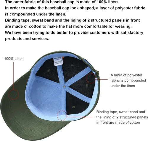 Vista 2 de BOTVELA Gorra de béisbol de lino para hombre, transpirable, de verano, ajustable, estructurada, para deportes al aire libre