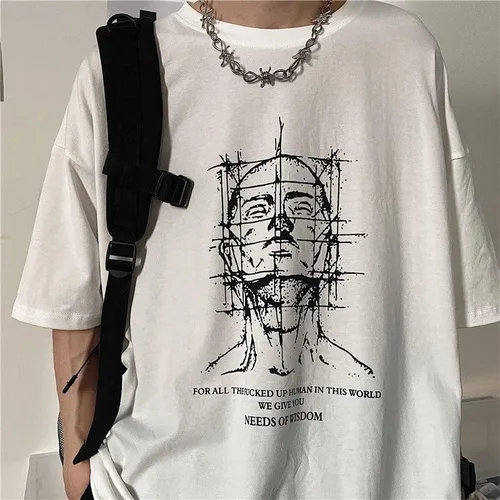 Vista 4 de Camiseta de manga corta con estampado gráfico de Y2k para hombre, estilo grunge, ropa gótica Harajuku