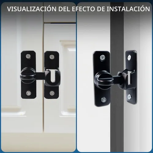 Vista 7 de Cerradura de puerta de granero abatible de 90/180 grados, pestillo de puerta de hogar sólido grueso multiángulo para puerta izquierda y derecha