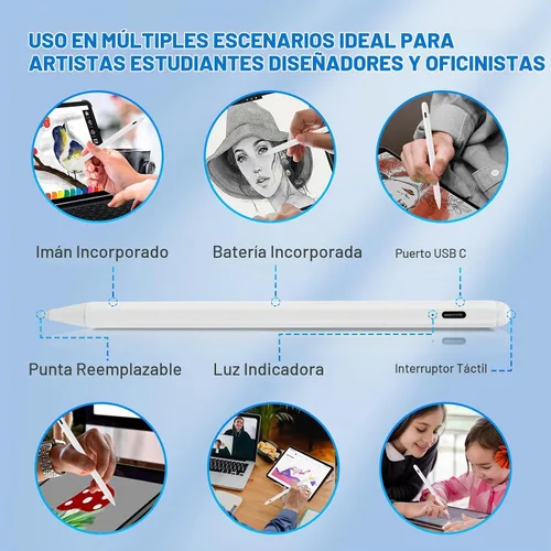 Vista 3 de Lápiz capacitivo para iPad de 6ª/7ª/8ª/9ª/10ª generación con rechazo de palma, recargable tipo C, punta fina de 0.069 pulgadas, compatible con Apple