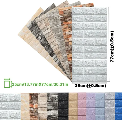 Vista 3 de Paneles de pared de ladrillo de espuma 3D de 13.78 x 30.31 pulgadas, patrón de estrellas, autoadhesivos, impermeables, de ladrillo sintético
