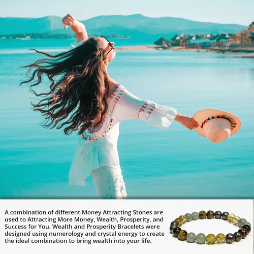 Vista 4 de ANAYA AGATE Pulsera Money Wealth Success – Juego de pulseras de citrino de ojo de tigre de aventurina verde pirita para hombres y mujeres