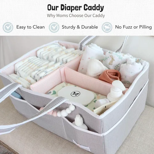 Vista 2 de Lily Miles Organizador de pañales para bebé - Bolso tote organizador para artículos esenciales de bebé niña - Cesta de regalo para baby shower