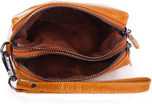 Vista 6 de BOSHIHO Piel Auténtica Wristlets garras teléfono celular bolsa cartera con cierre doble Marrón