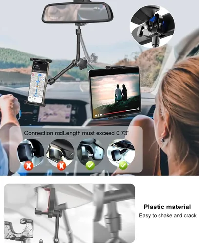 Vista 4 de Soporte universal para tableta de espejo retrovisor para automóvil [brazo mágico de metal] Soporte universal de metal para espejo retrovisor