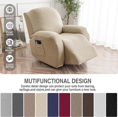 Vista 143 de Gennia Funda Impermeable para Silla Reclinable, Fundas Elásticas para Sofá Reclinable con Bolsillos, Fundas Lavables para Silla Reclinable Lazy Boy