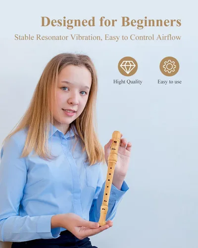 Vista 2 de Eastar Soprano - Grabadora barroca para principiantes, con tecla C, de arce, descante, instrumento para niños y adultos, grabadora de 3 piezas