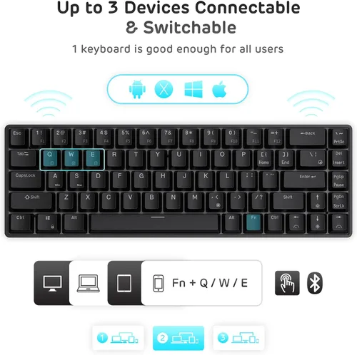 Vista 5 de RK ROYAL KLUDGE RK68 Teclado mecánico inalámbrico intercambiable en caliente al 65%, teclado compacto Bluetooth para juegos con flecha