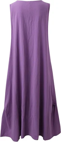 Vista 4 de Vestido largo sin mangas de lino y algodón para mujer, casual, de color liso, con marco A