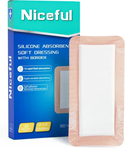 Vista 12 de Niceful Apósito de Silicona Súper Absorbente para Heridas-4"× 4" Vendajes Autoadhesivos para el Cuidado de Heridas, Elegible para FSA HSA