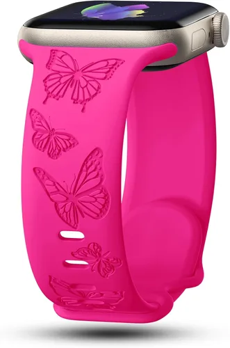 Vista 2 de Paquete de 3 correas grabadas con mariposas compatibles con Apple Watch Band de 1.496 pulgadas, 1.575 pulgadas, 1.614 pulgadas, 1.654 pulgadas