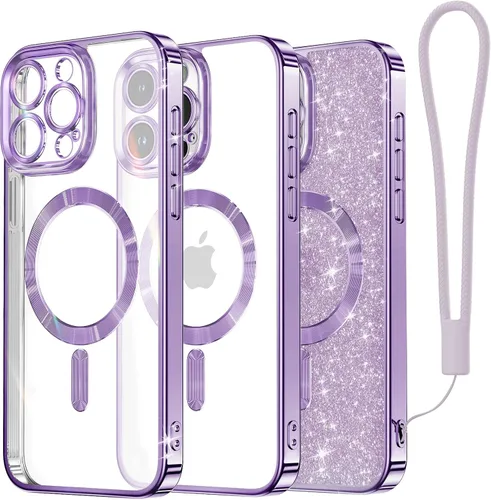 Vista 51 de Meifigno - Funda diseñada para el iPhone 16 Pro de 6.3", [Tarjeta de purpurina y correa para la muñeca] [Compatible con MagSafe]