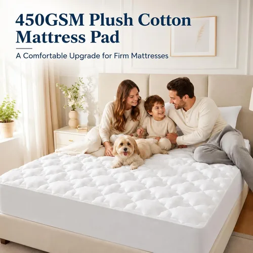 Vista 8 de Cubrecolchón tamaño individual, relleno de 450 GSM, parte superior de algodón, bolsillo de 8 a 21 pulgadas OEKO-TEX Certified, White Twin 39 x 75