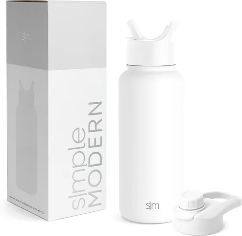 Vista 9 de Simple Modern botella de agua con tapa para beber con pajilla, termo metálico de acero inoxidable con aislamiento al vacío, colección Summit Negro