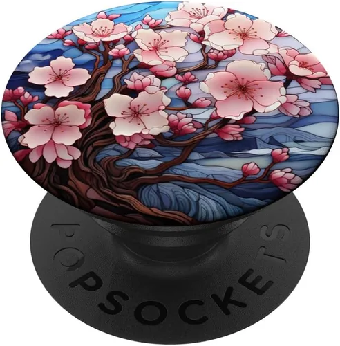 Vista 6 de PopSockets MagSafe PopGrip de flores de cerezo de color de agua de vidrieras para iPhone