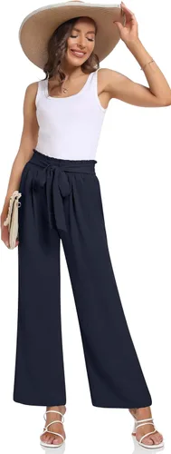 Vista 4 de TARSE Pantalones de vestir para mujer, cintura alta, pierna ancha, pantalones de descanso, pantalones casuales de trabajo con bolsillos