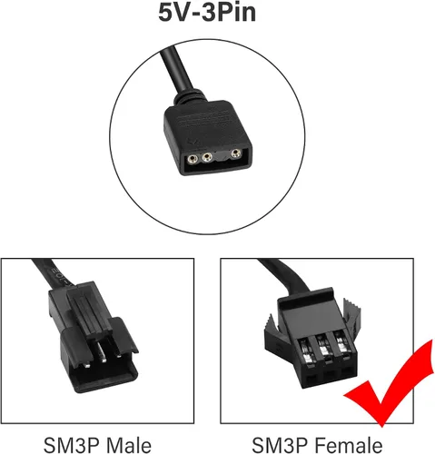 Vista 2 de GINTOOYUN Cable de extensión RGB, cable adaptador de conector ARGB hembra de 3 pines a SM 3 pines, cable de extensión RGB direccionable de 5 V y 3