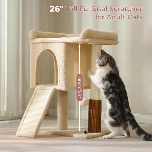 Vista 7 de Torre de árbol pequeño para gatos grandes con cama superior espaciosa de 20 x 13.8 pulgadas, condominio privado para gatos, poste rascador de sisal