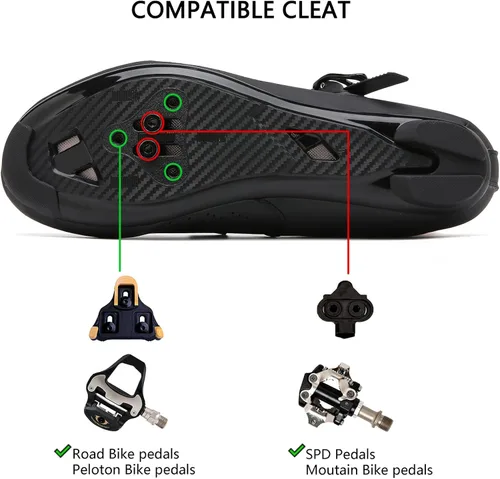 Vista 5 de Vicogn Zapatos de ciclismo de interior para hombres y mujeres, compatibles con bicicleta Peloton preinstalados con tacos Look Delta, ciclismo