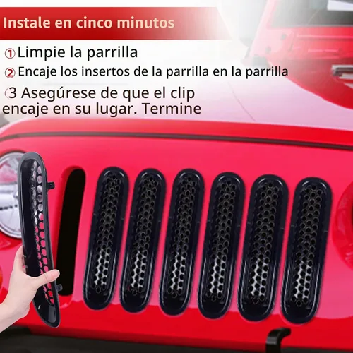 Vista 6 de AggAuto Insertos para Parrilla Compatibles con Jeep Wrangler JK JKU 2007 2008 2009 2010 2011 2012 2013 2014 2015 2016 2017, Accesorios de Cobertura