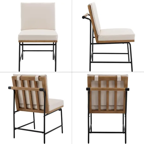 Vista 3 de LukeAlon Juego de 2 sillas de comedor de poliuretano con respaldo cuadrado Beige