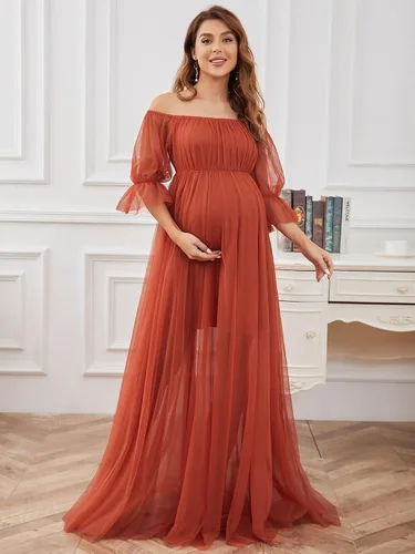 Vista 4 de Ever-Pretty Vestido de maternidad de tul con hombros descubiertos para mujer 20862