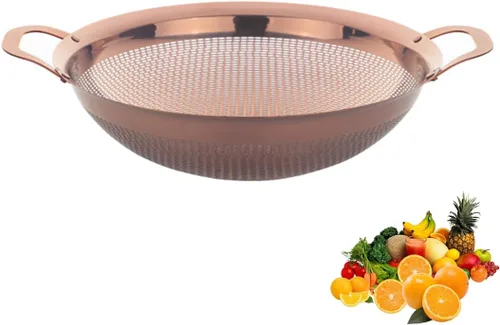 Vista 9 de Colador de acero inoxidable con asa y patas para pasta, espaguetis, bayas, verduras, frutas, fideos, ensaladas, colador de frutas, colador