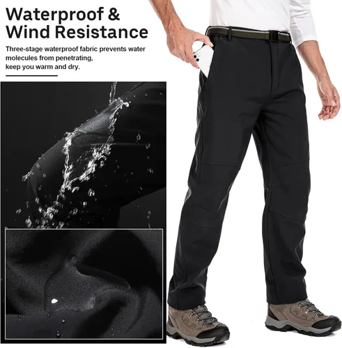 Vista 2 de Jessie Kidden Pantalones de senderismo impermeables para hombre, para exteriores, nieve, esquí, pesca, forro polar, aislados, pantalones de invierno