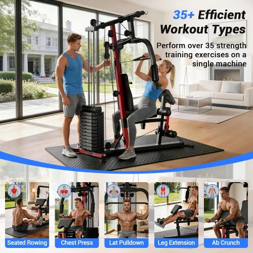 Vista 9 de Sistema de gimnasio en casa con pila de peso de 160 libras, estación de entrenamiento multifuncional todo en uno, sistema de entrenamiento de fuerza