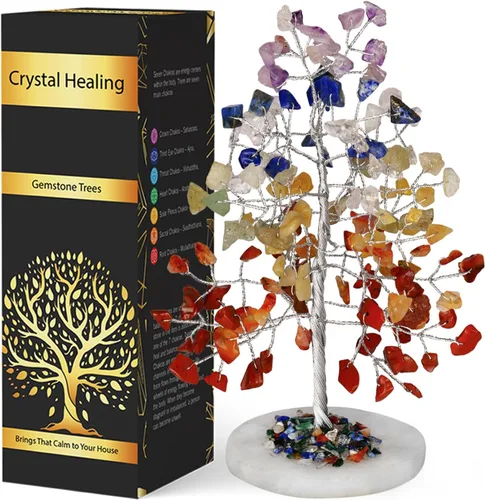 Vista 9 de NARIBABU Árbol de la vida de 7 chakras, árbol de cristal, cristales y piedras preciosas, cristales curativos, regalos de cumpleaños para mujeres
