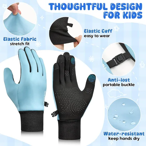 Vista 5 de Guantes de invierno para niños y niñas de 4 a 10 años, antideslizantes, suaves, cálidos, para ciclismo, correr, fútbol