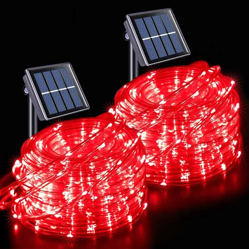 Vista 13 de JMEXSUSS - 100 luces LED solares de cuerda para exteriores, impermeables, 33 pies, luces solares para trampolín con clasificación IP65, 8 modos