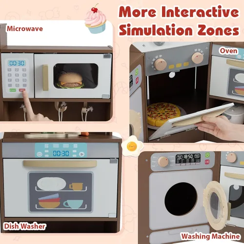 Vista 6 de Cocina esquinera de madera con luces y sonido, electrodomésticos completos y accesorios completos, juego de cocina para salas