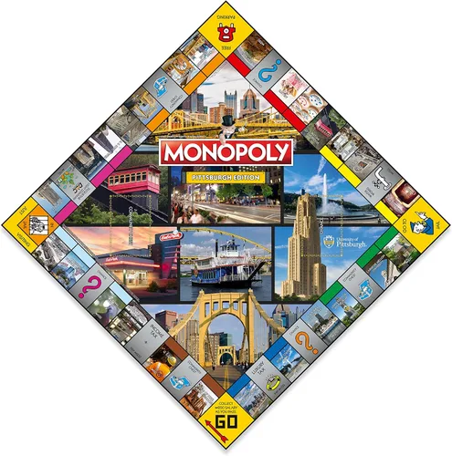 Vista 4 de Monopoly Juego de mesa Pittsburgh Edition: 2-6 jugadores, juegos de mesa familiares para niños y adultos, juegos de mesa para niños de 8 años