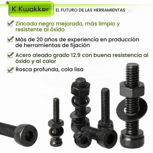 Vista 3 de Surtido de 1710 tornillos métricos M2 M3 M4, 21 tamaños de 0.157 in a 1.181 in mejorados de cabeza hexagonal chapada en zinc, tornillos y tuercas