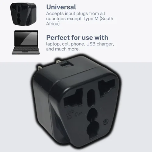 Vista 3 de Adaptador de corriente universal internacional convertidor de punta de enchufe - Convertir Europa, EU/UK/CN/AU a Estados Unidos - Ideal