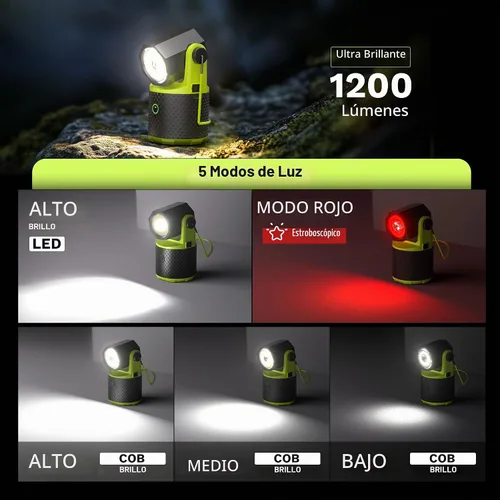 Vista 2 de CLAKAP Linterna LED para campamento, linterna recargable de 3000 lúmenes, linterna giratoria de 180°, luz de campamento portátil con cargador
