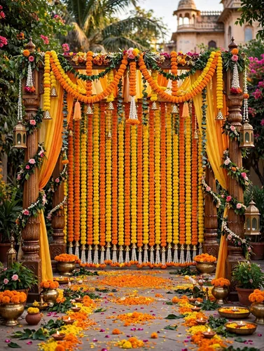 Vista 2 de 5 guirnaldas de caléndula de 5 pies de largo para decoración de hebras largas, flores artificiales de caléndula Decoración india para Pooja Boda