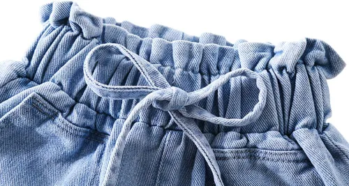 Vista 4 de Pantalones cortos de mezclilla elásticos de cintura alta con cordón para niña