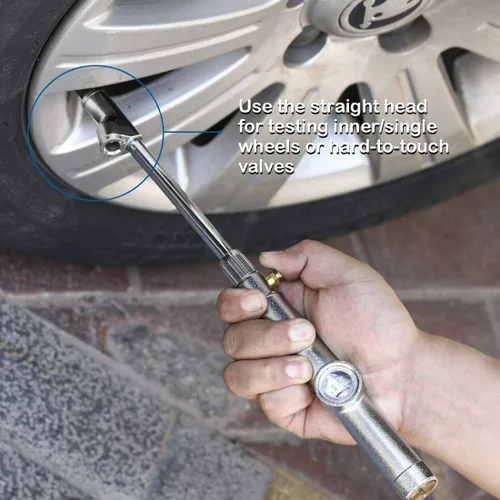 Vista 5 de CZC AUTO - Manómetro para presión de neumáticos, medidor de aire de doble cabezal con pie recto para camiones, medidor de rueda de doble eje preciso