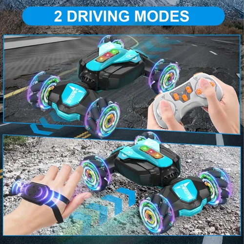 Vista 2 de Gesture Stunt RC Car, auto de control remoto 4WD de 2.4 GHz, sensor de reloj de gravedad, giro giratorio de 360, deriva y deriva con luces