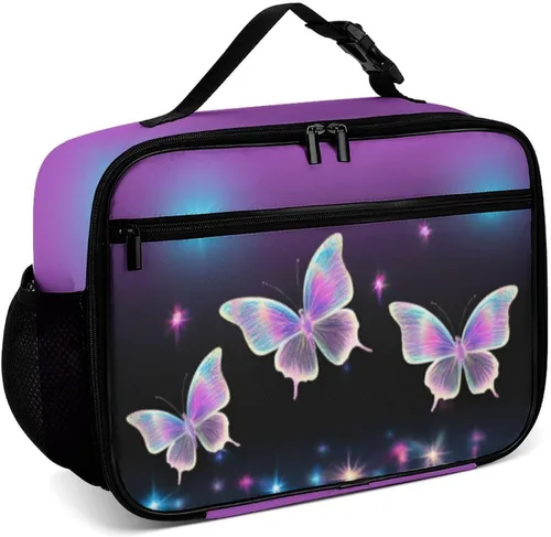 Vista 25 de Lonchera reutilizable con diseño de flores de hibisco blanco, bolsa de almuerzo aislada, lonchera para comida y alimentos, bolsa de mano