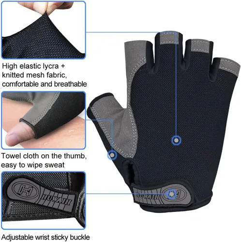 Vista 3 de HuwaiH Guantes de ciclismo para hombresmujeres, antideslizantes, amortiguadores, guantes de ciclismo con almohadilla de gel de medio dedo, guantes