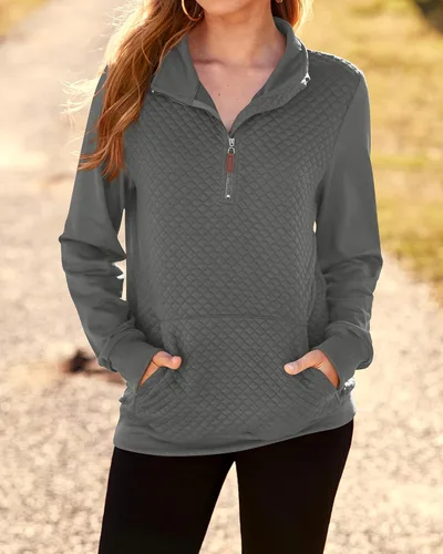 Vista 7 de BTFBM Sudadera moderna para mujer con patrón acolchado, ligera, con cremallera, de manga larga, sencilla e informal
