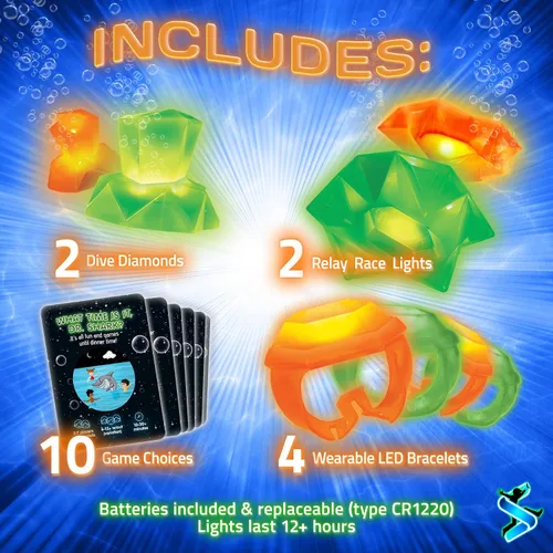 Vista 3 de Juguetes de piscina que brillan en la oscuridad: Starlux Pool Party Set – Up Pool Games para niños Edades 8 +, 1-8 jugadores Pulseras