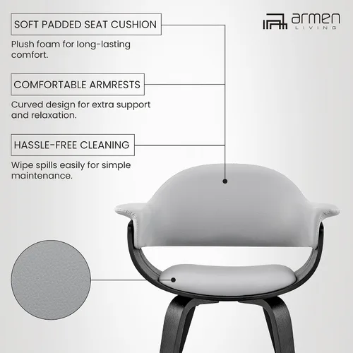 Vista 9 de Armen Living Adalyn - Silla de comedor de piel sintética y madera, gris/negro, 19 pulgadas de profundidad x 25 pulgadas de ancho x 30 pulgadas