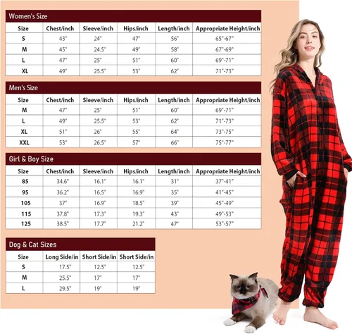 Vista 6 de GARRULO Pijamas de Navidad para la familia, conjunto de pijama de una pieza de franela a cuadros a juego para parejas, tallas grandes, pijamas