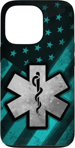 Vista 10 de Funda para iPhone 16 EMT EMS Paramédico Azul Turquesa USA Bandera Americana