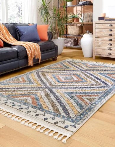 Vista 4 de Unique Loom Aramis Collection - Alfombra rectangular de 4 pies 1 pulgada x 6 pies 1 pulgada, color azul y azul claro
